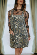 Leopard Denim Pocketed Mini Dress