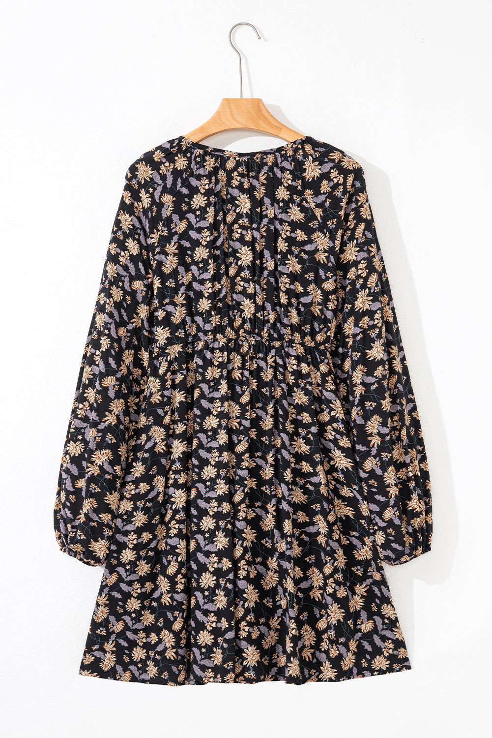 Floral Smocked V-Neck Bubble Sleeve Babydoll Dress