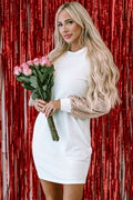 Sequin Patchwork Puff Sleeve Mini Dress