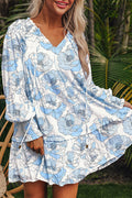 Floral Ruffle Tie Neck Mini Dress