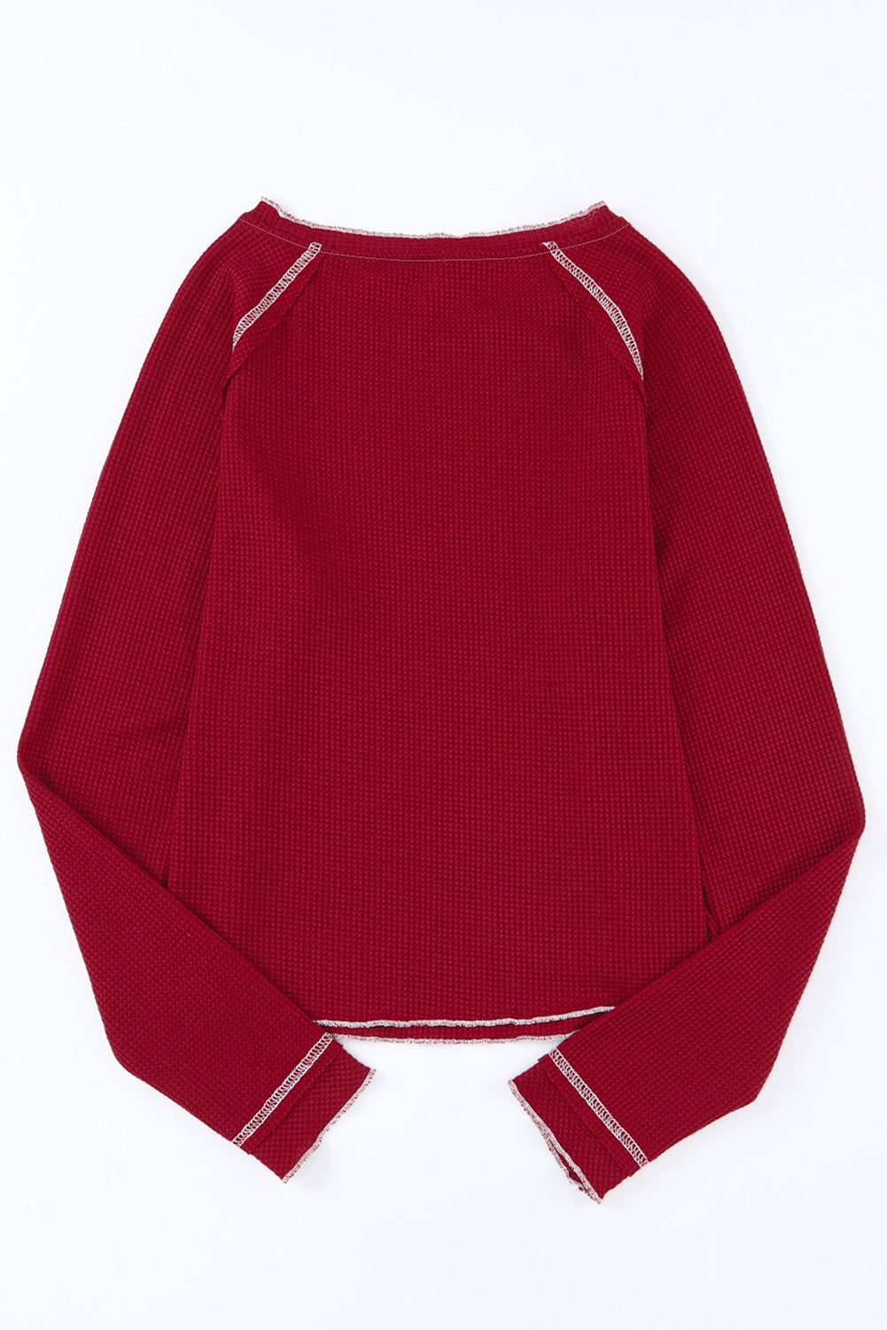 Solid Waffle Knit Round Neck Long Sleeve Top