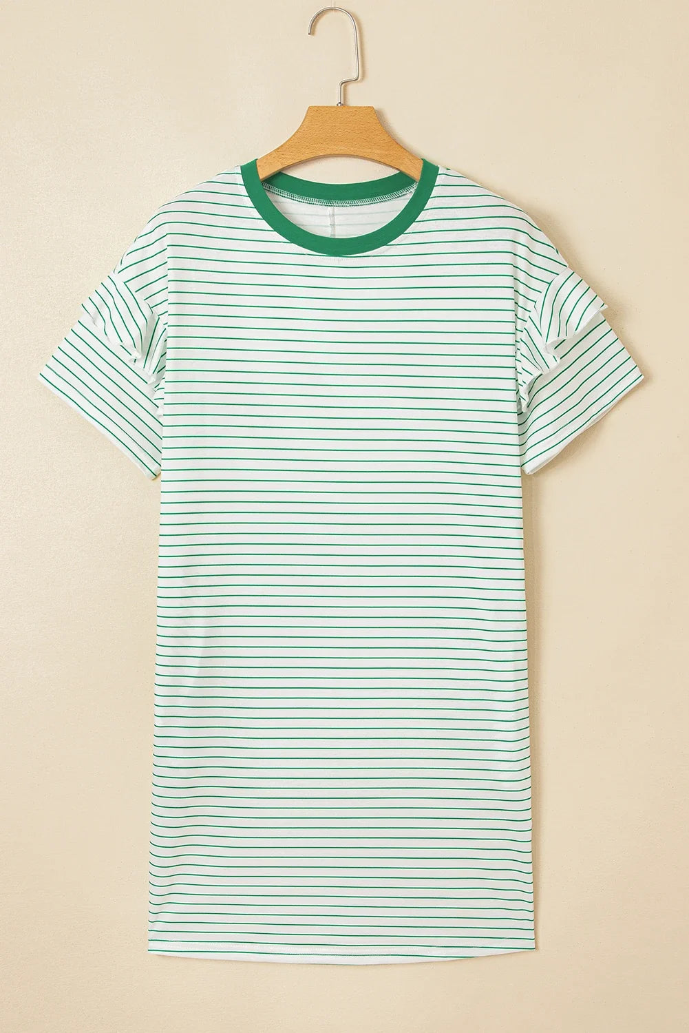 Stripe Ruffle Short Sleeve Crew Neck T-Shirt Mini Dress