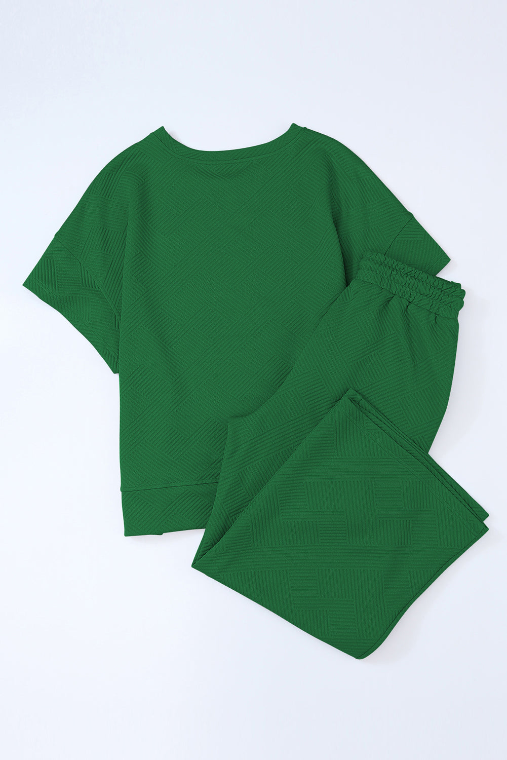 Solid Textured T-Shirt and Drawstring Pants Set