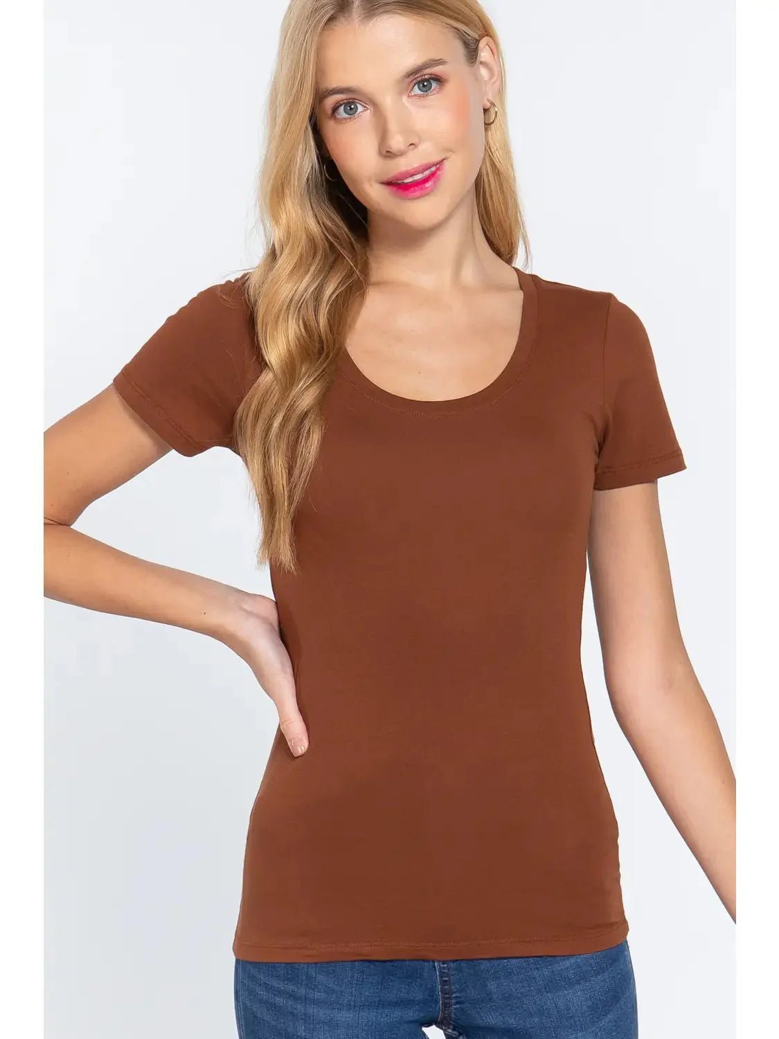 42POPS Fitted Basic Scoop Neck Western Tee — Coconut Cotton Stretch Wardrobe Essential - Rooted & Reckless Co.