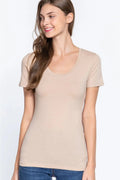 42POPS Fitted Basic Scoop Neck Western Tee — Coconut Cotton Stretch Wardrobe Essential - Rooted & Reckless Co.