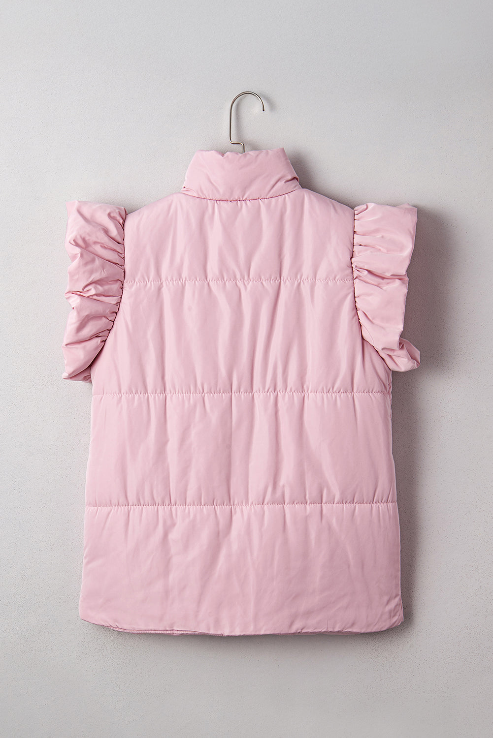Solid Flutter Sleeve Snap Button Puffer Vest