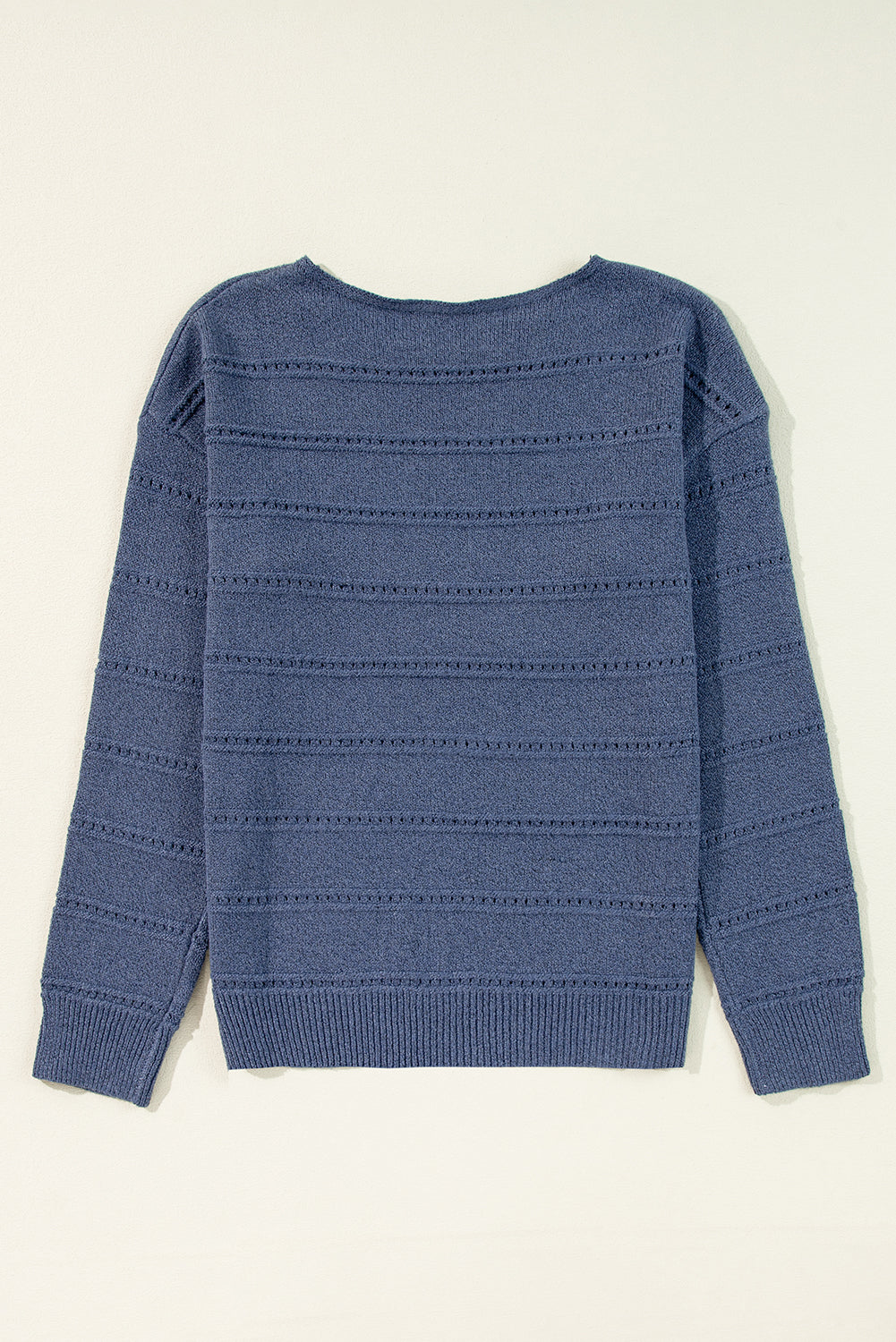 Pointelle Knit Boat Neck Drop Shoulder Sweater
