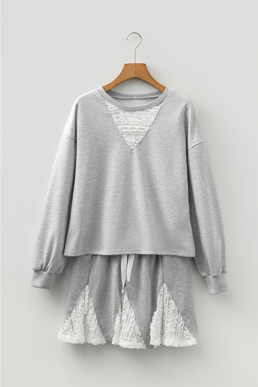 Lace Patchwork Pullover and  Drawstring Skort Set