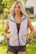 Stripe Contrast Trim Snap Button Collared Vest