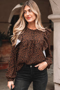 Leopard Ruffle Puff Sleeve Blouse
