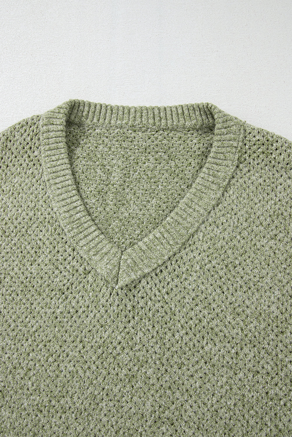 Solid Eyelet V-Neck Drop Shoulder Sweater