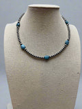 4mm & 5mm Sterling Pearl & Turquoise Choker — 15 inch (Handmade in North Texas) - Rooted & Reckless Co.