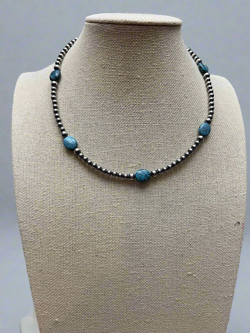 4mm & 5mm Sterling Pearl & Turquoise Choker — 15 inch (Handmade in North Texas) - Rooted & Reckless Co.