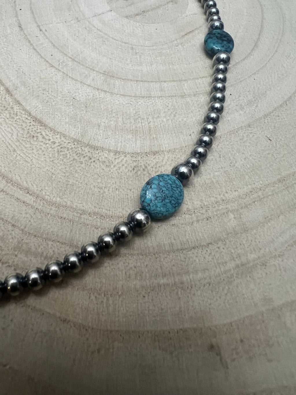 4mm & 5mm Sterling Pearl & Turquoise Choker — 15 inch (Handmade in North Texas) - Rooted & Reckless Co.