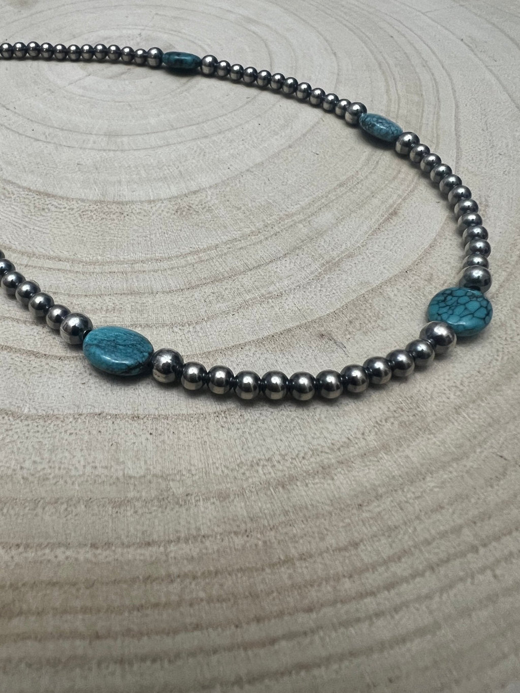4mm & 5mm Sterling Pearl & Turquoise Choker — 15 inch (Handmade in North Texas) - Rooted & Reckless Co.