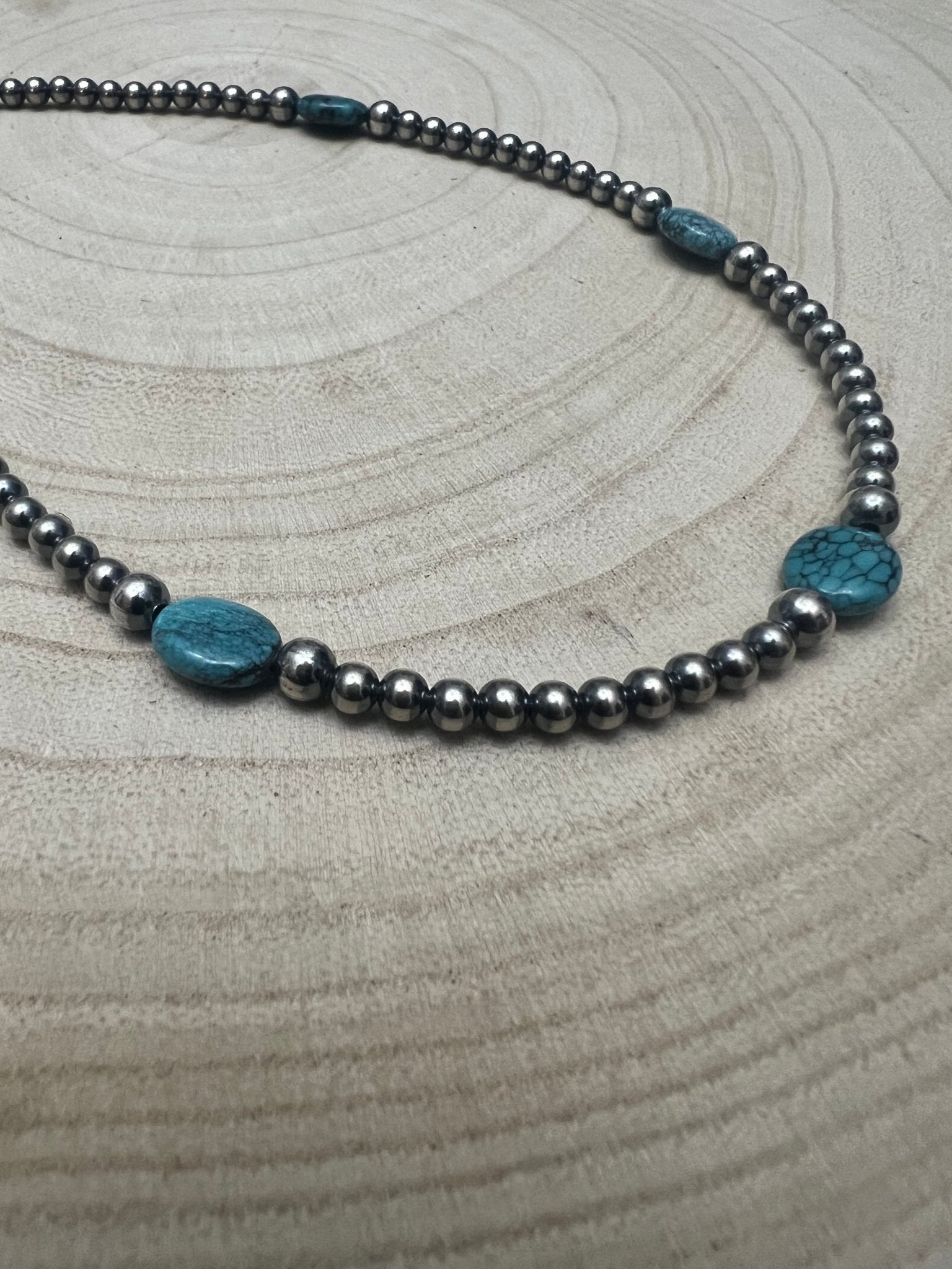 4mm & 5mm Sterling Pearl & Turquoise Choker — 15 inch (Handmade in North Texas) - Rooted & Reckless Co.