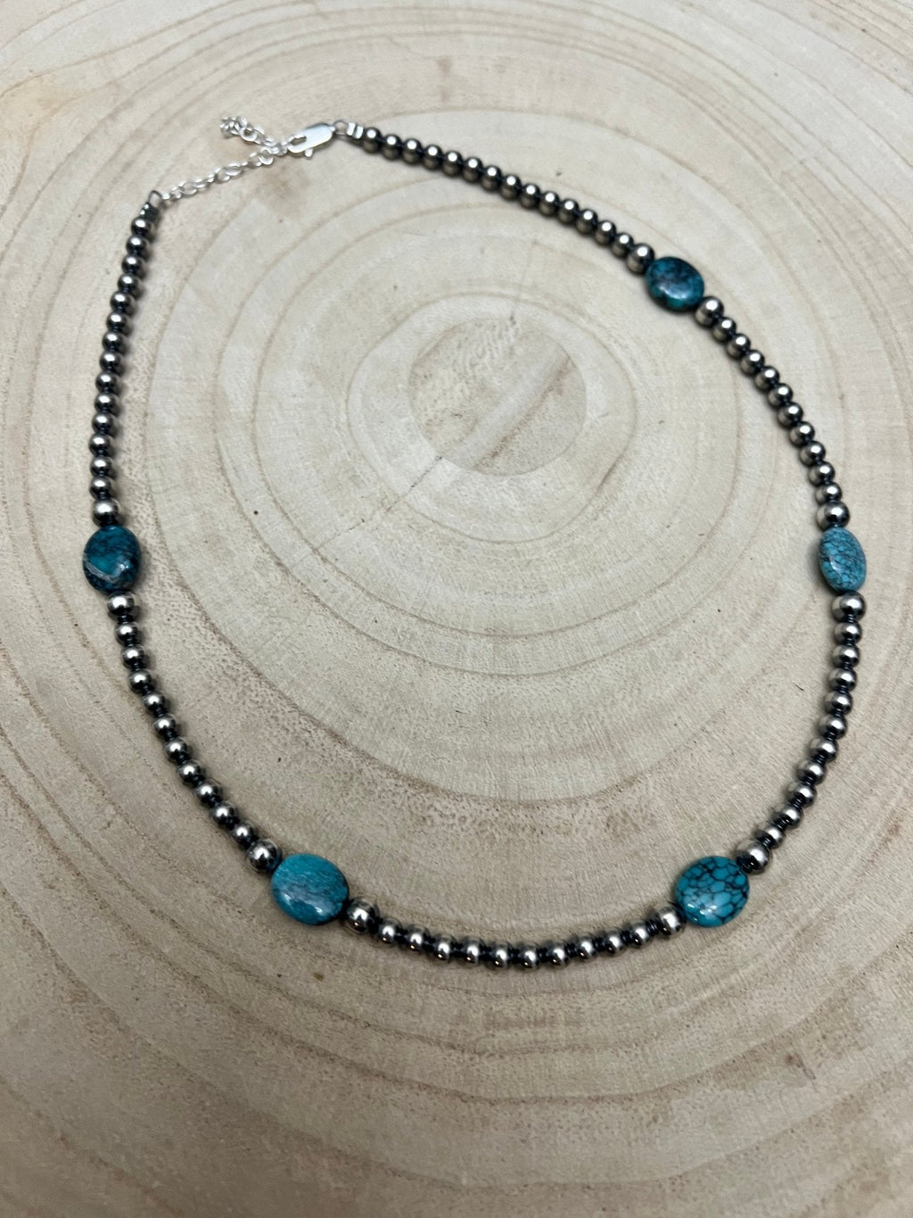 4mm & 5mm Sterling Pearl & Turquoise Choker — 15 inch (Handmade in North Texas) - Rooted & Reckless Co.