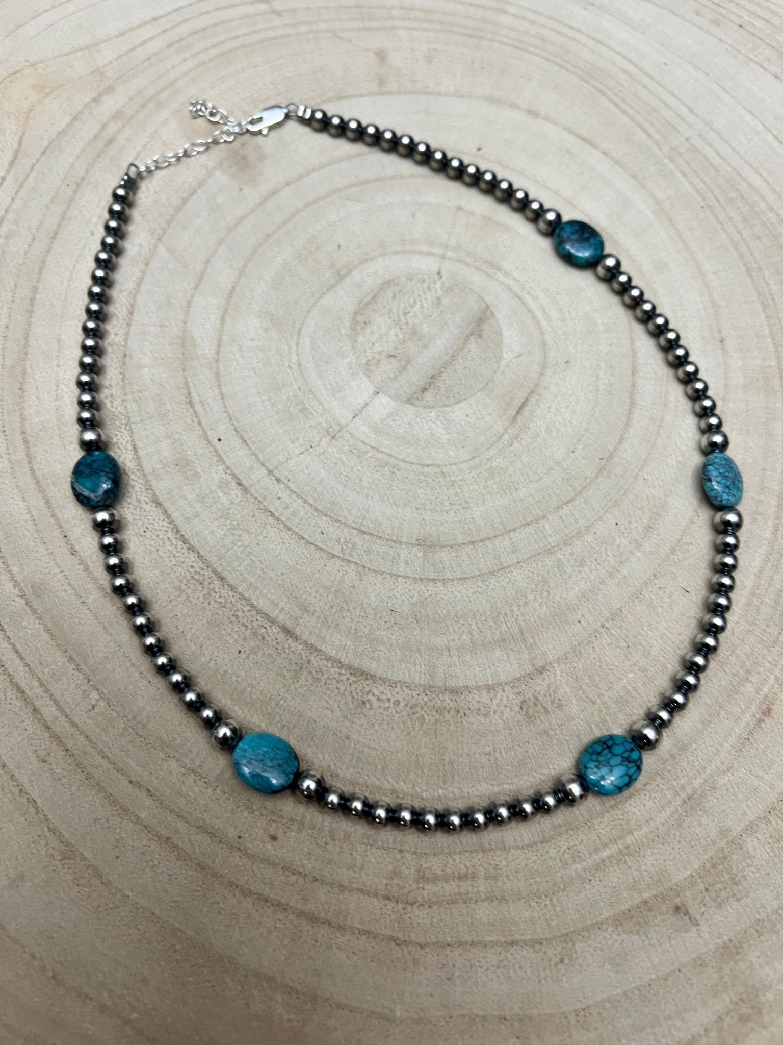 4mm & 5mm Sterling Pearl & Turquoise Choker — 15 inch (Handmade in North Texas) - Rooted & Reckless Co.