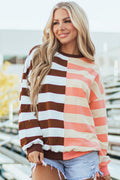 Stripe Colorblock Drop Shoulder Crewneck Sweatshirt
