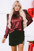 Solid Sequin Mock Neck Long Sleeve Top
