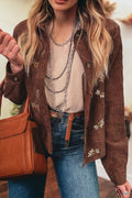 Floral Corduroy Embroidered Button-Front Jacket