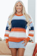 Colorblock Round Neck Long Sleeve Sweater
