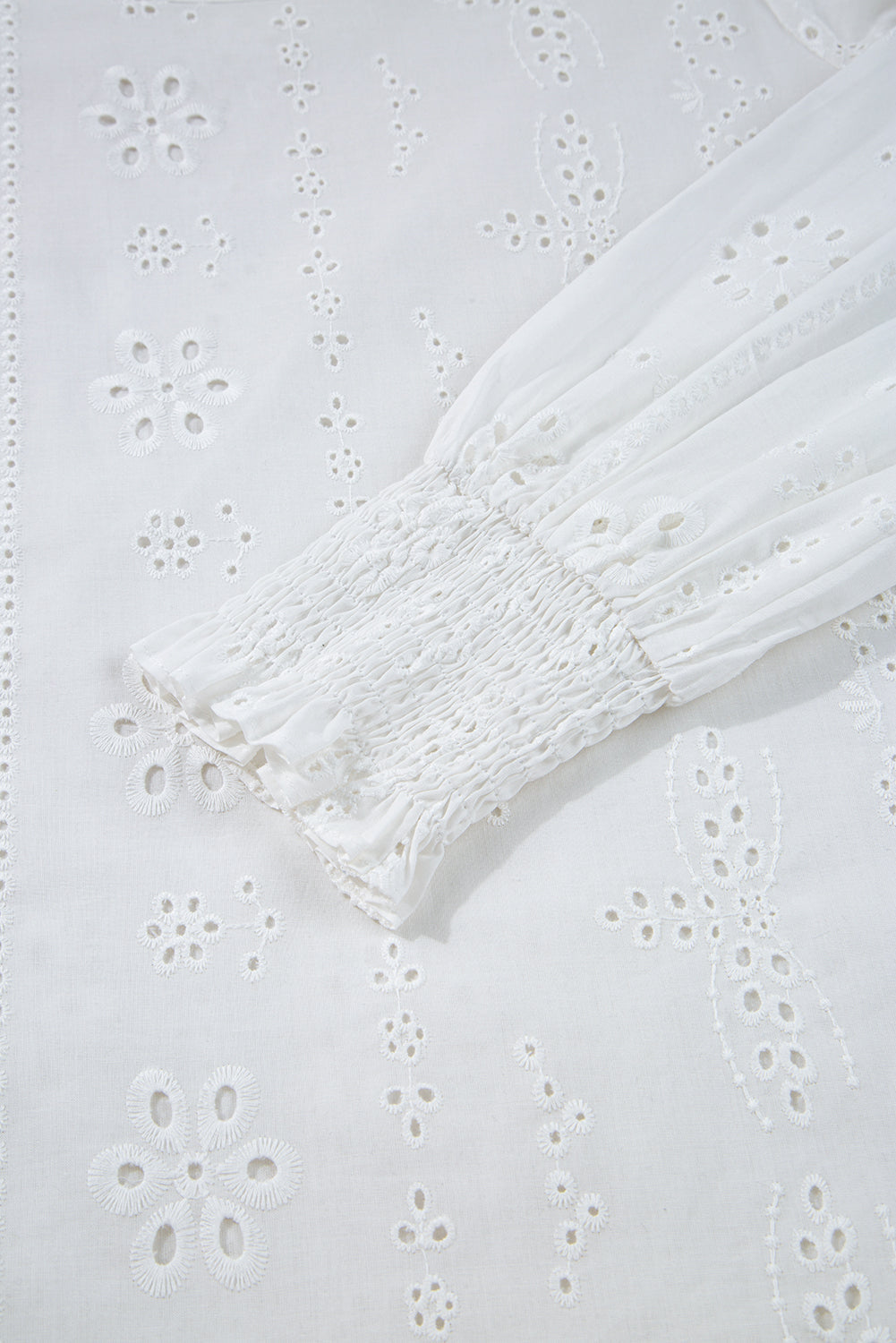 Solid Eyelet Embroidered Long Sleeve Blouse