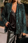 Sequin Open-Front Long Sleeve Cardigan