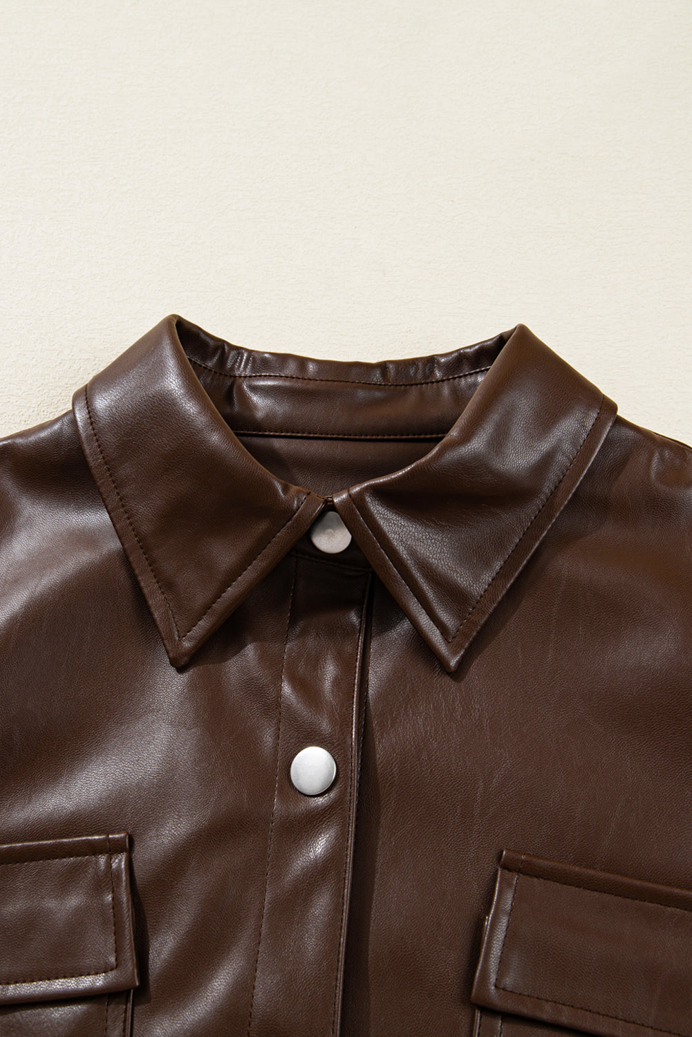Leather Drawstring Hem Pocketed Jacket
