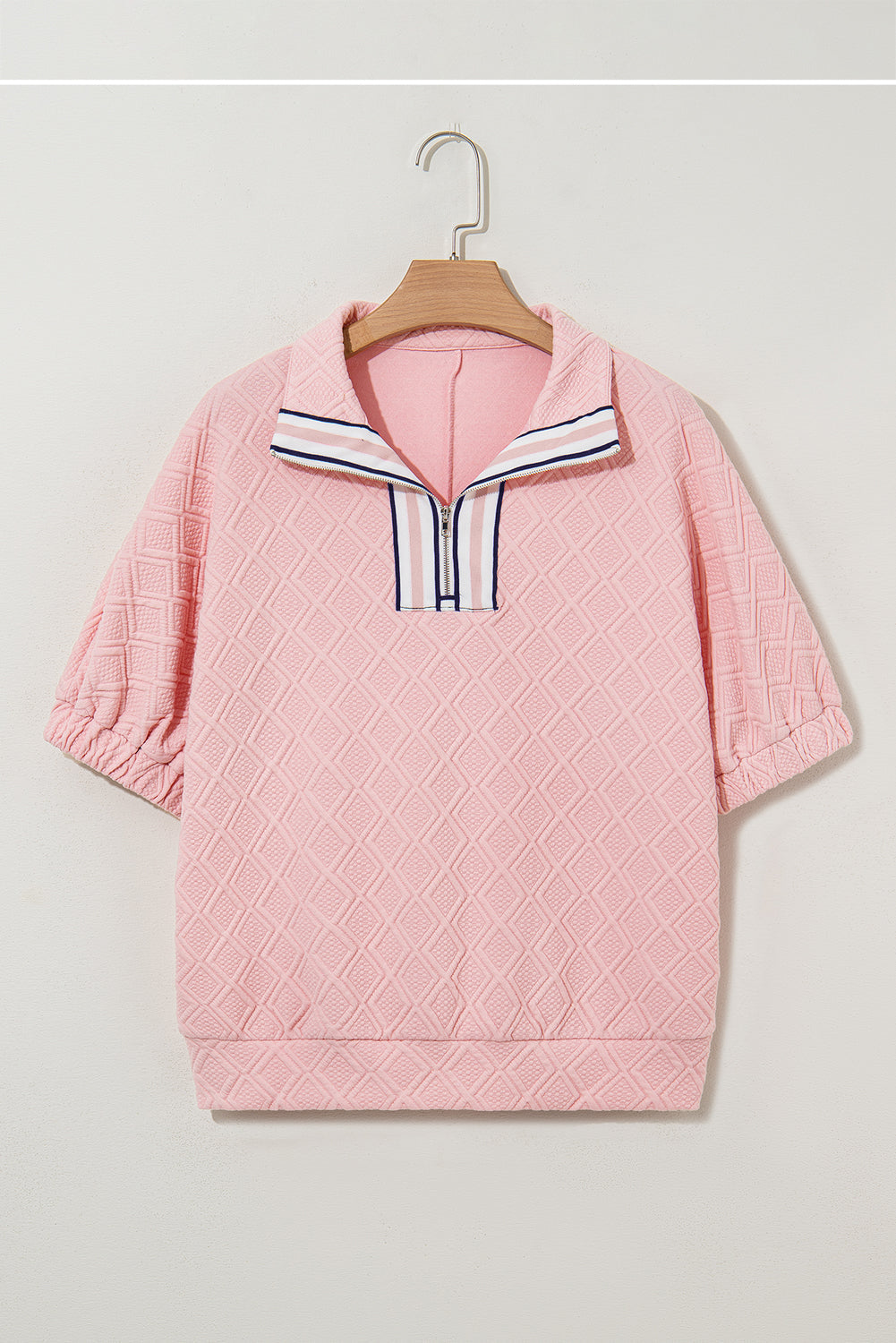 Contrast Stripe Textured Short Sleeve Blouse