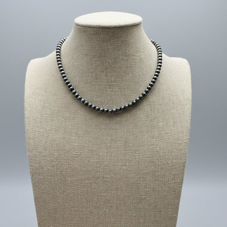 5mm Burnished Faux Silver Pearl Choker & Earring Set — Western Adjustable Set - Rooted & Reckless Co.