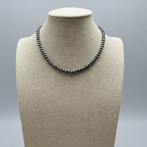 5mm Burnished Faux Silver Pearl Choker & Earring Set — Western Adjustable Set - Rooted & Reckless Co.