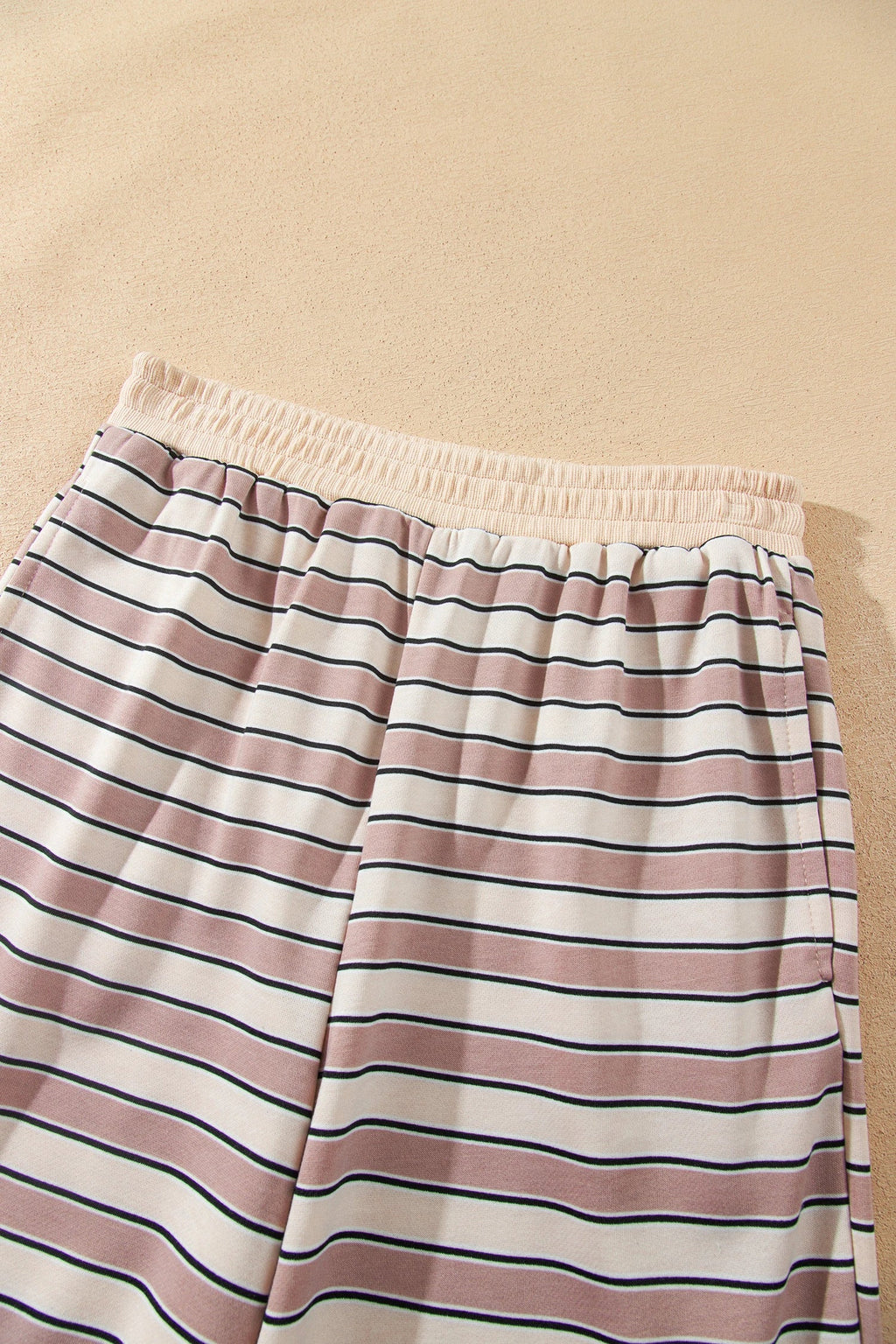 Stripe Contrast Trim Top & Wide Leg Pants Set
