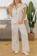 Textured Ruffle Half Zip Top and Pants Set