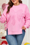 Plus Size Bow Tie Lace Embroidered Dolman Sweatshirt