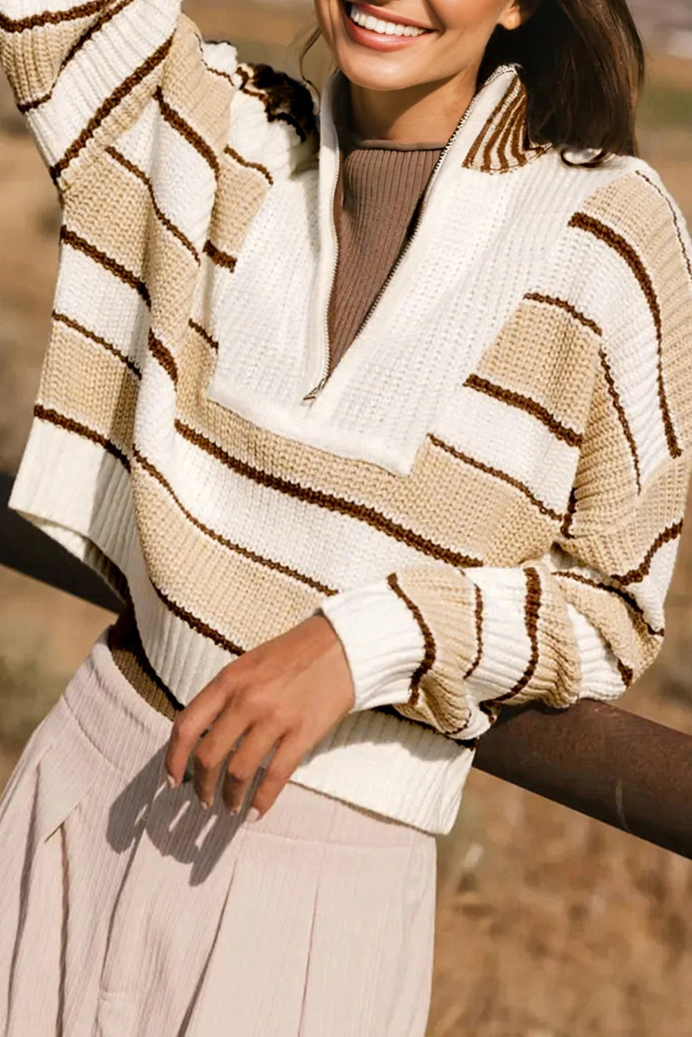 Stripe Half-Zip Drop Shoulder Sweater