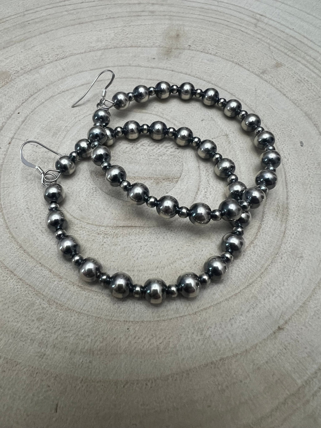 6mm & 3mm Sterling Pearl Hoop Earrings — 2 inch Drop - Rooted & Reckless Co.