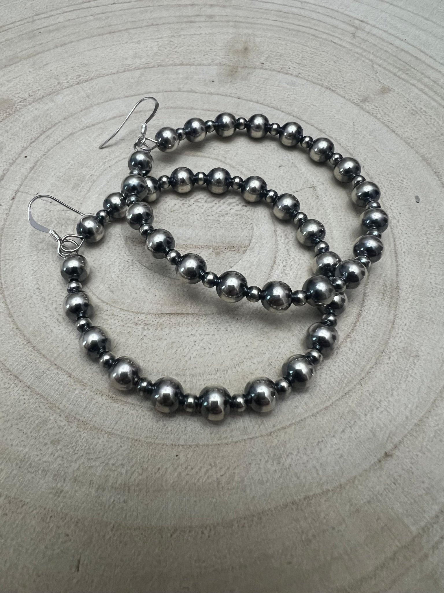6mm & 3mm Sterling Pearl Hoop Earrings — 2 inch Drop - Rooted & Reckless Co.