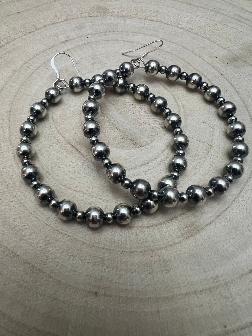 6mm & 3mm Sterling Pearl Hoop Earrings — 2 inch Drop - Rooted & Reckless Co.