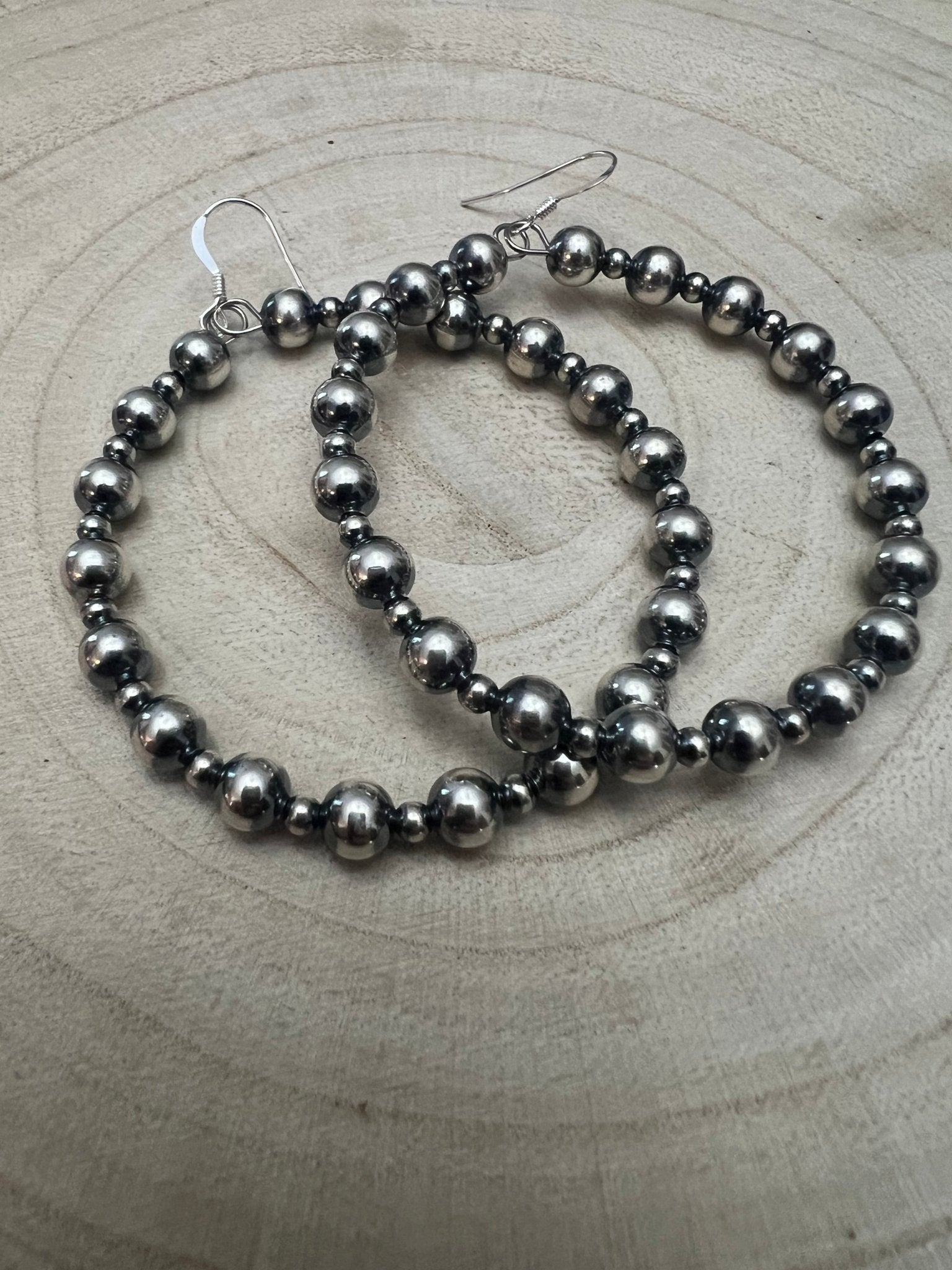 6mm & 3mm Sterling Pearl Hoop Earrings — 2 inch Drop - Rooted & Reckless Co.