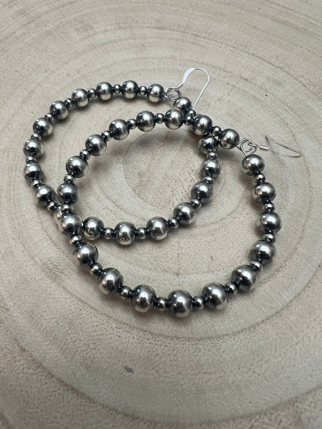 6mm & 3mm Sterling Pearl Hoop Earrings — 2 inch Drop - Rooted & Reckless Co.
