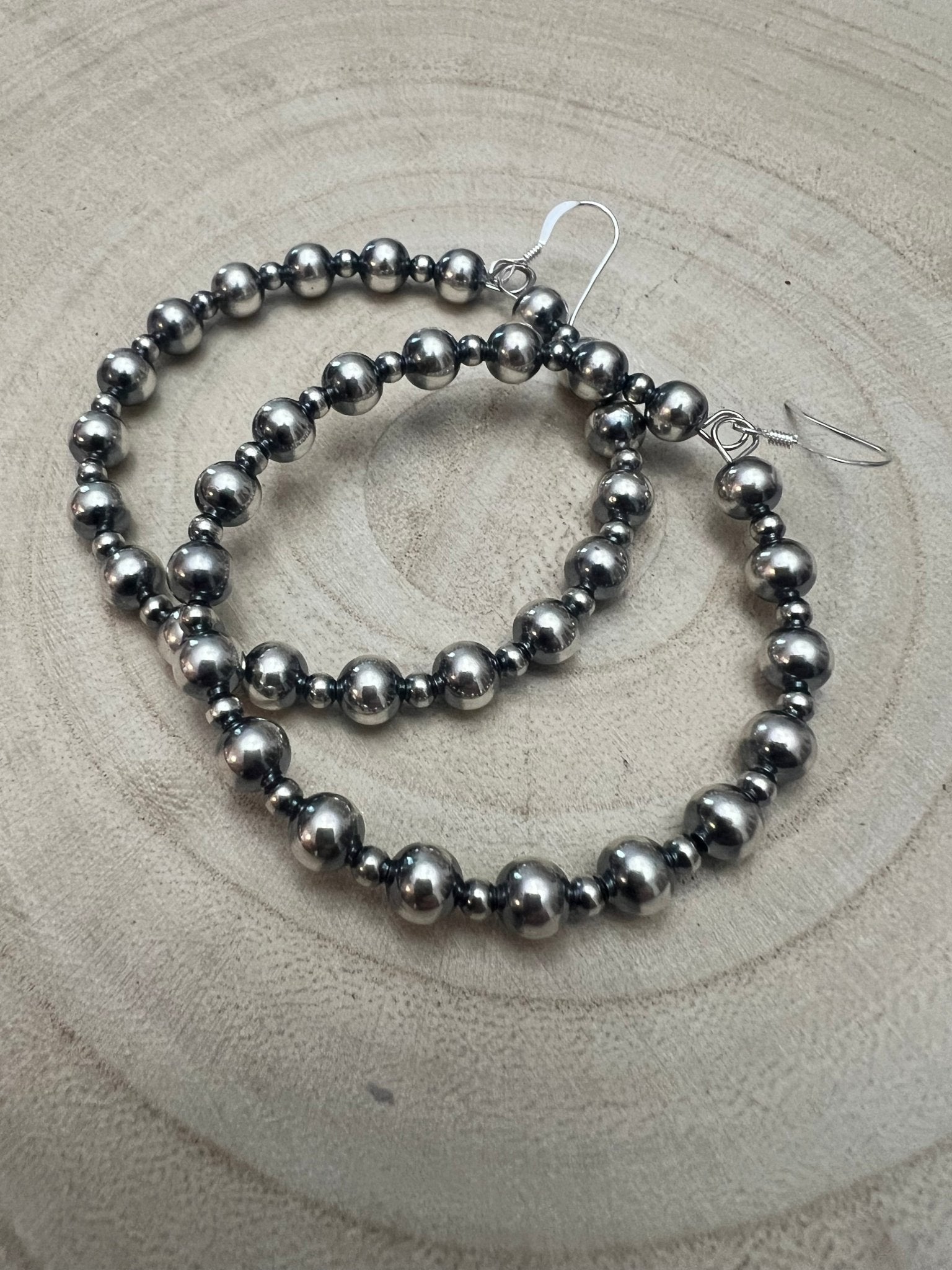 6mm & 3mm Sterling Pearl Hoop Earrings — 2 inch Drop - Rooted & Reckless Co.