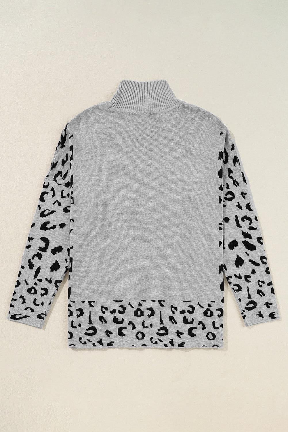 Leopard Mock Neck Side Slit Sweater