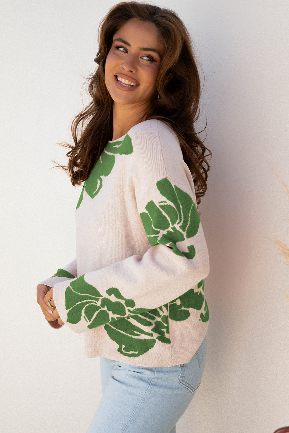Floral Wide Long Sleeve Sweater