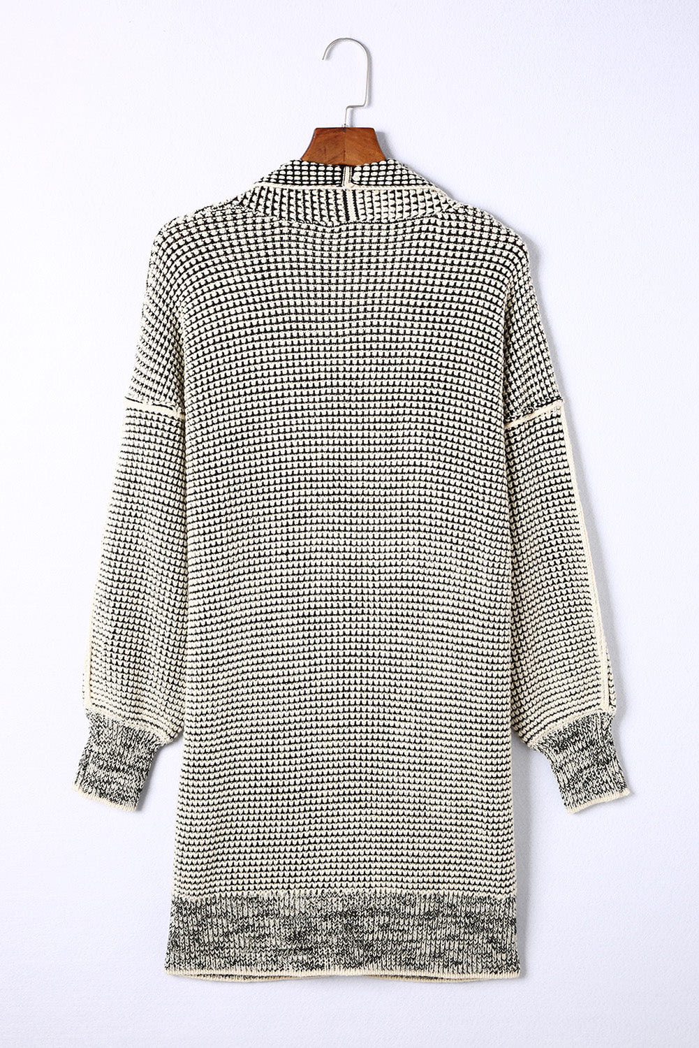 Plaid Textured Knitted Open Front Cardigan