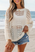 Hollow Out Knit 3/4 Drop Shoulder Sweater