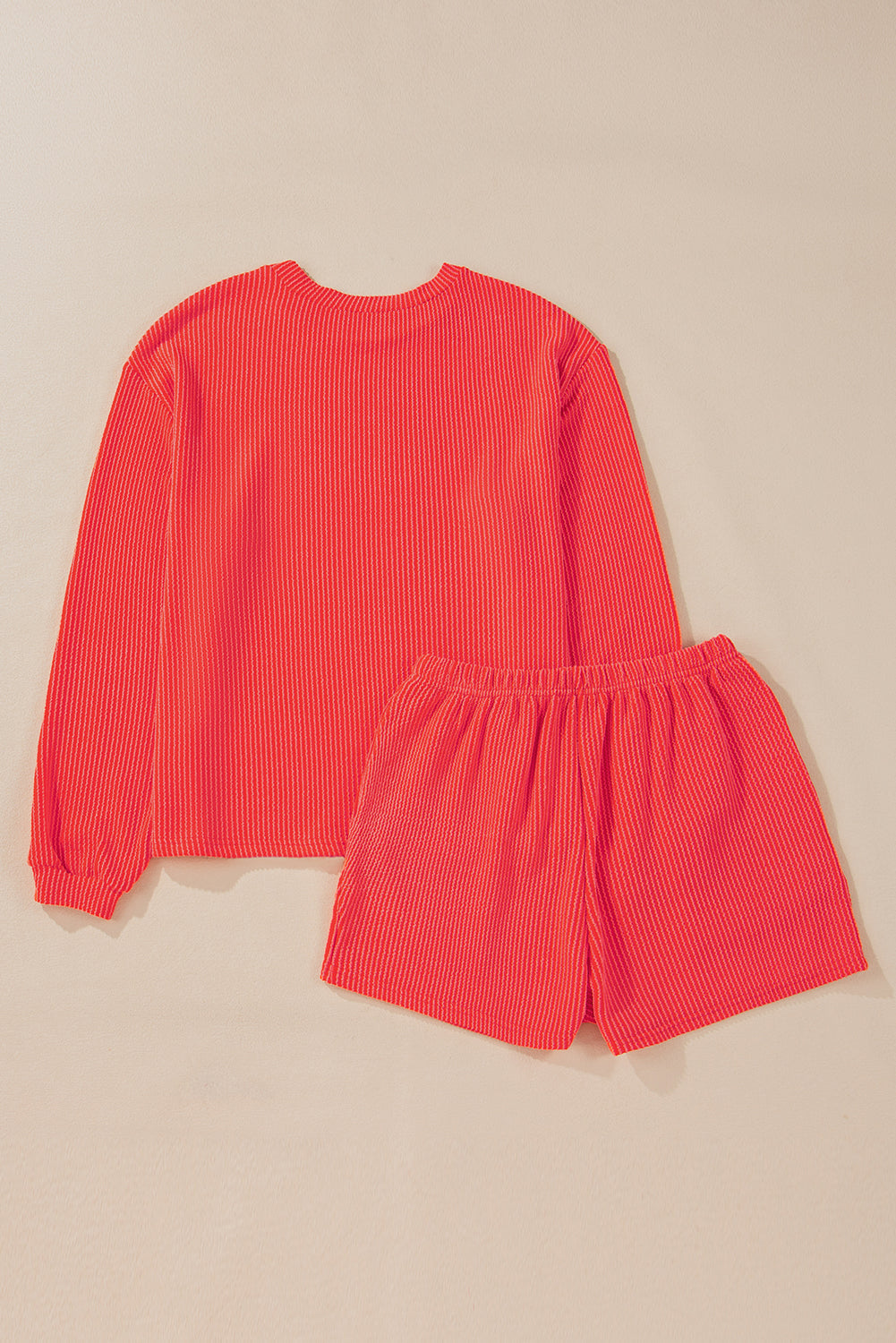 Corded Knit Long Sleeve Top and Shorts Set