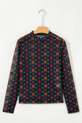Western Aztec Mesh Long Sleeve Top
