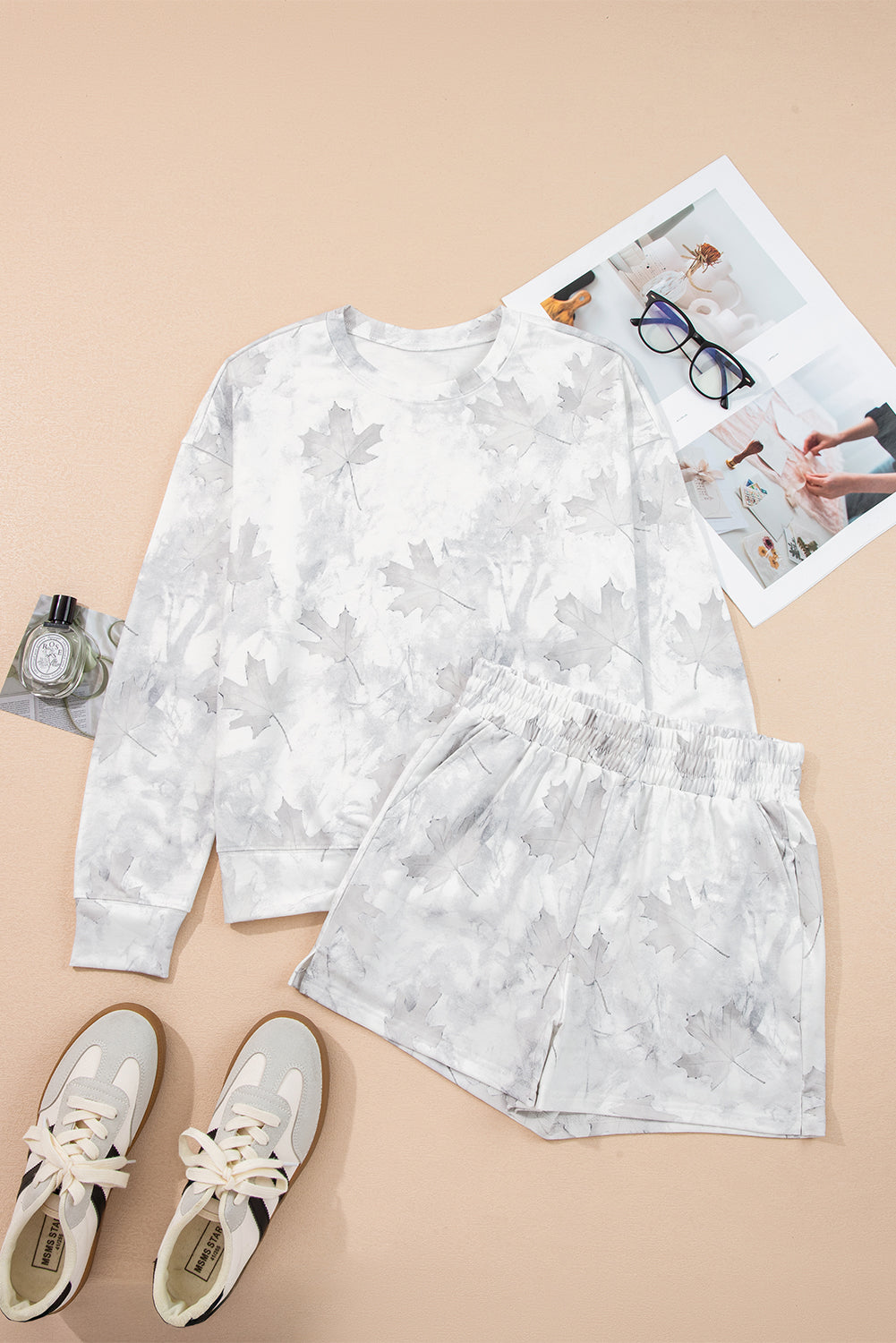 Maple Camo Pullover Top & Elastic Waist Shorts Set