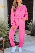 Solid Half-Button Pullover and Jogger Pants Set
